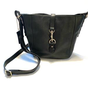 Danier Black Leather Crossbody Bag Small Bucket Purse Adjustable Strap